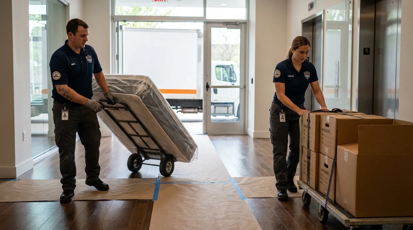 Professional apartment movers loading elevator in Barrow, AK